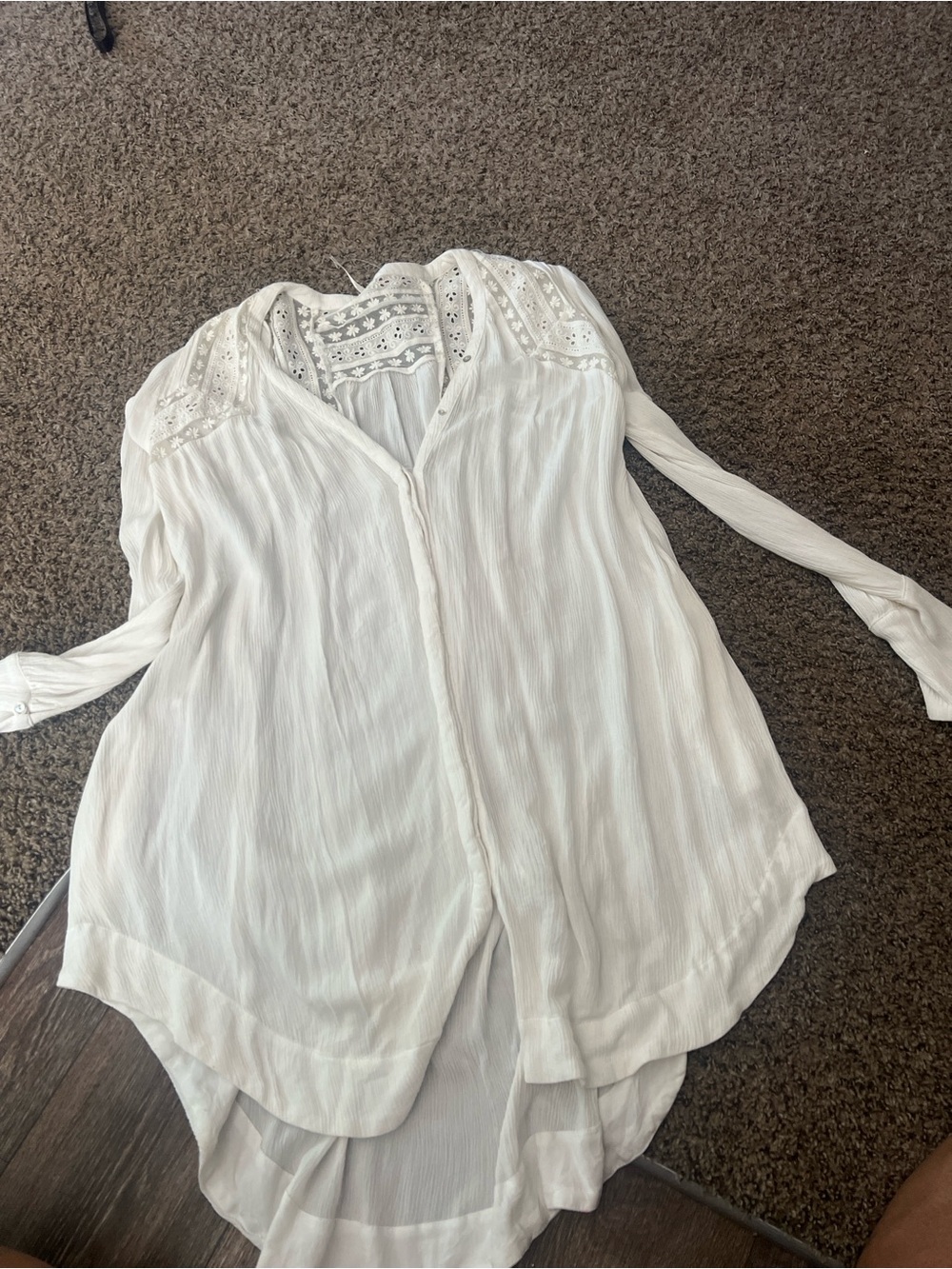 Free People White Lace-Trim Tunic Blouse